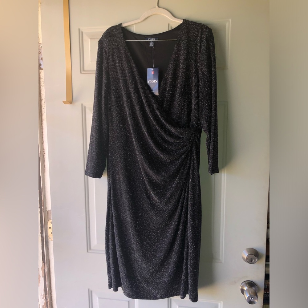 Ralph Lauren Chaps black sparkly wrap style dress size 16